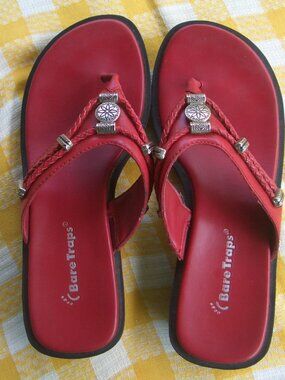 Bare Traps 'Benny' Red Leather Sandals w/silver beads 6M